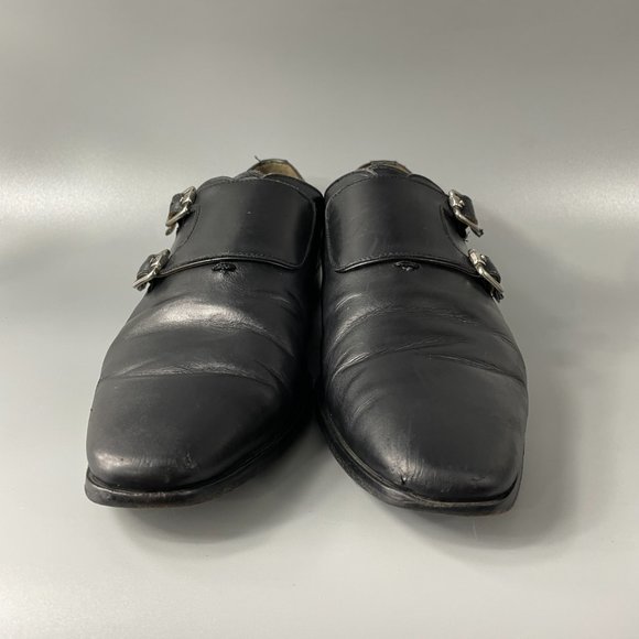 LUCIANA MEN'S BLACK DOUBLE BUCKLE DRESS SHOES, SIZE 42 - Picture 3 of 14